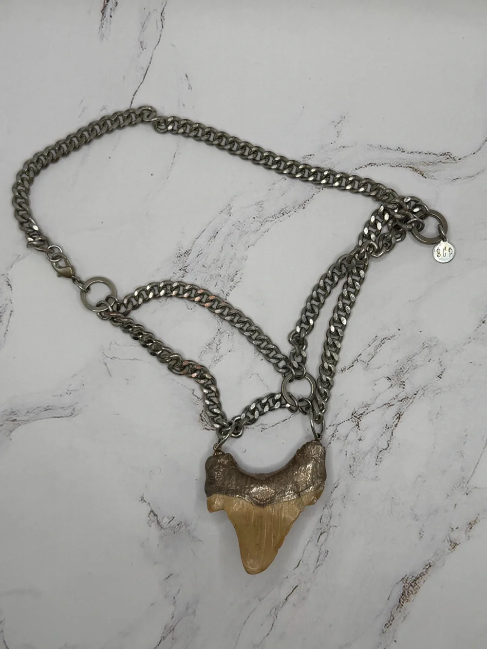 BCP Shark Tooth Statement Necklace Chunky Chain Handmade OOAK Pendant